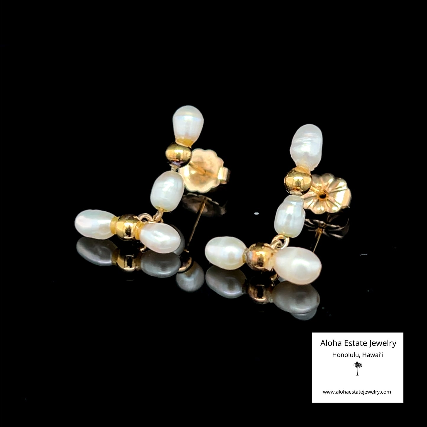 Vintage 18K Japanese Saltwater Keshi Pearls Drop Earrings
