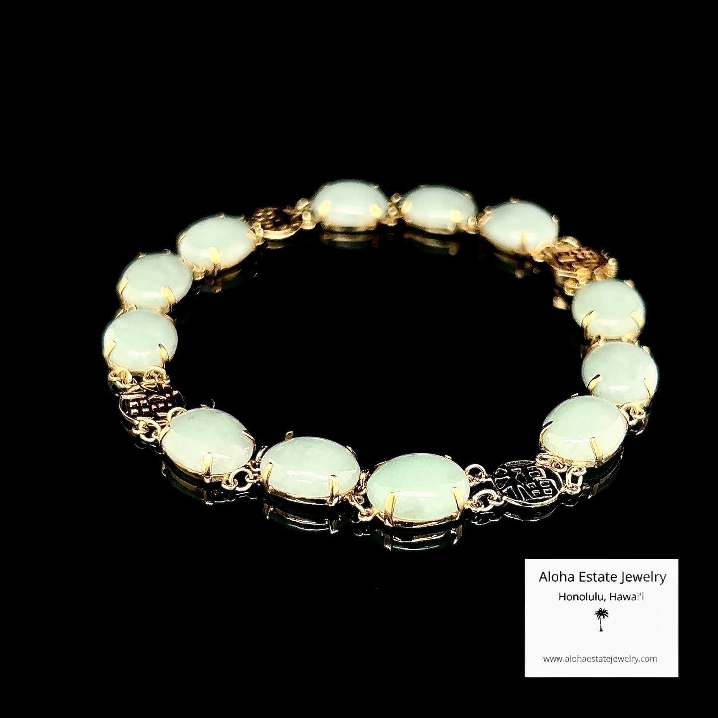 Estate 14k Oval Light Green Jadeite Cabochon Bracelet