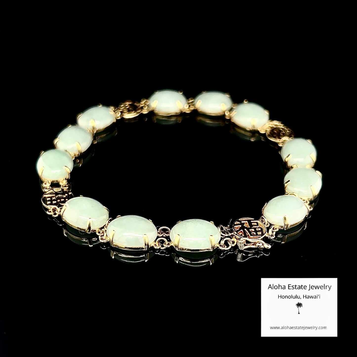 Estate 14k Oval Light Green Jadeite Cabochon Bracelet