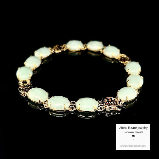 Estate 14k Oval Light Green Jadeite Cabochon Bracelet