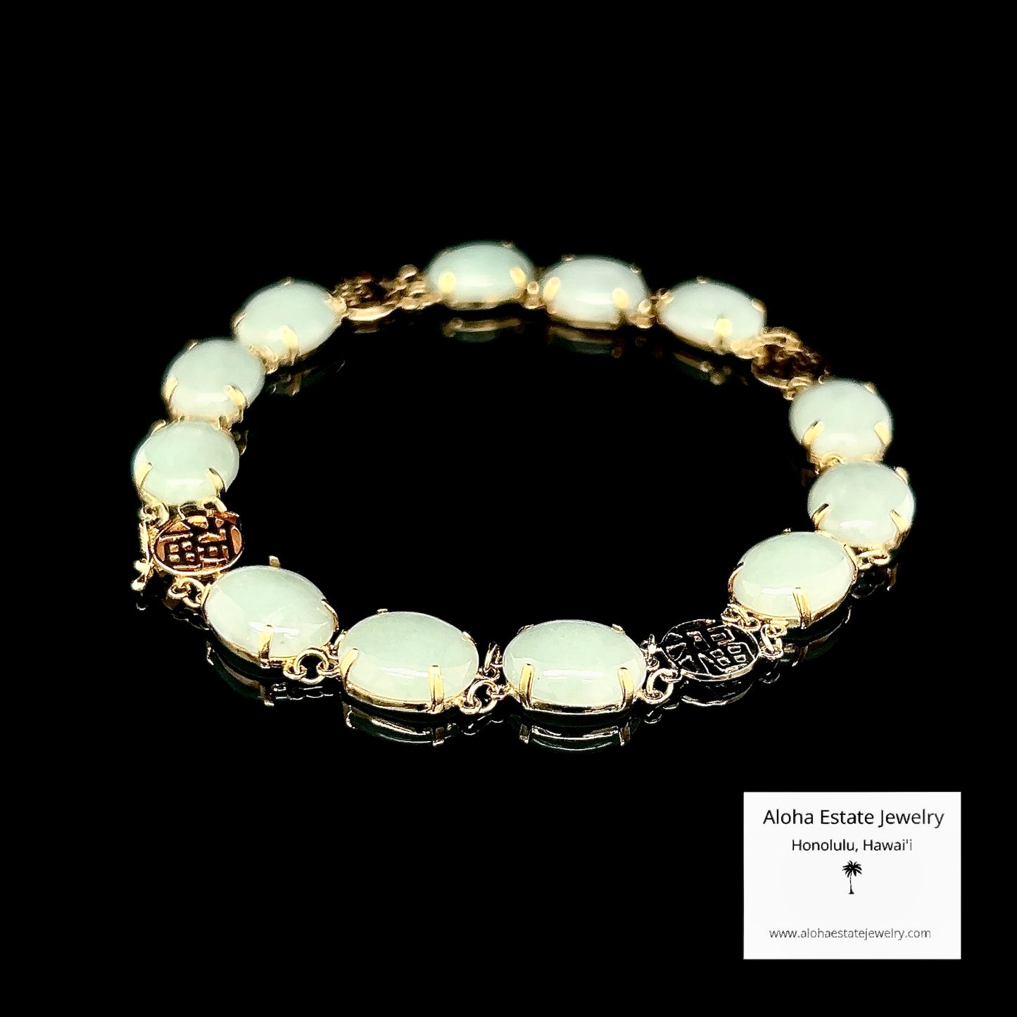 Estate 14k Oval Light Green Jadeite Cabochon Bracelet