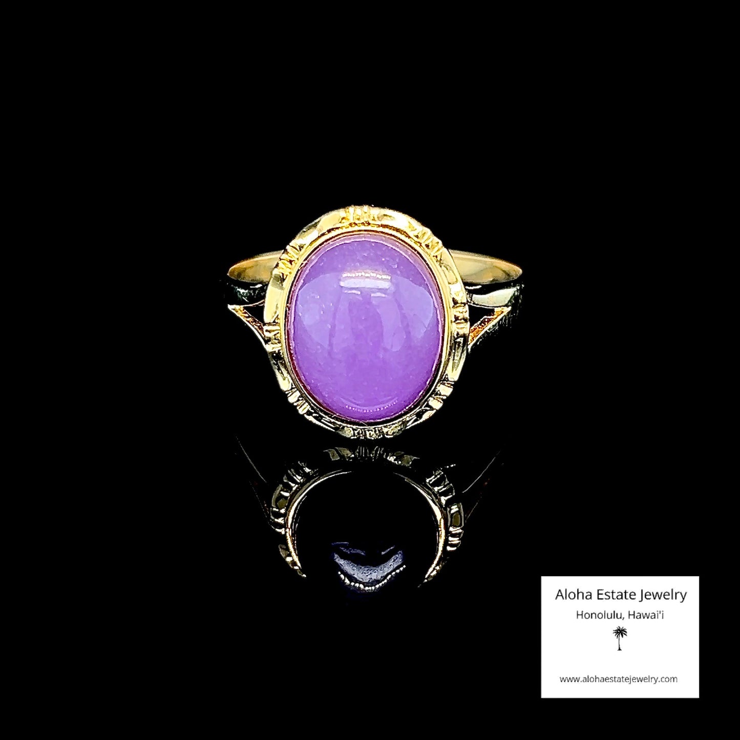 Vintage 14K Lavender Jadeite Cabochon Ring