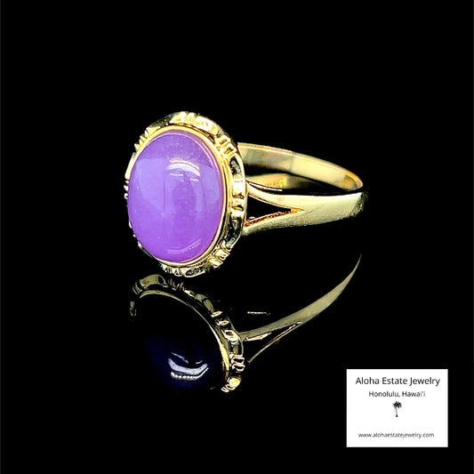 Vintage 14K Lavender Jadeite Cabochon Ring