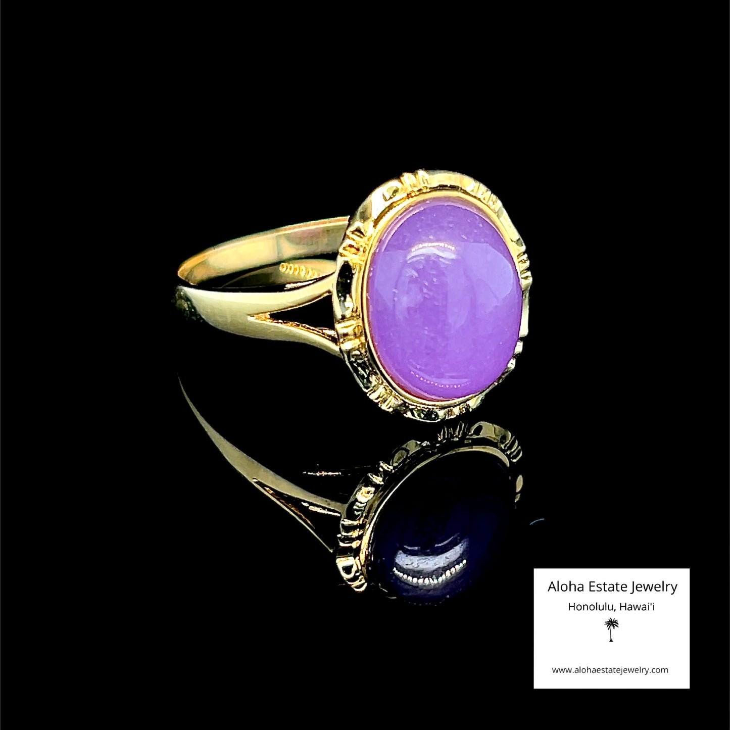 Vintage 14K Lavender Jadeite Cabochon Ring