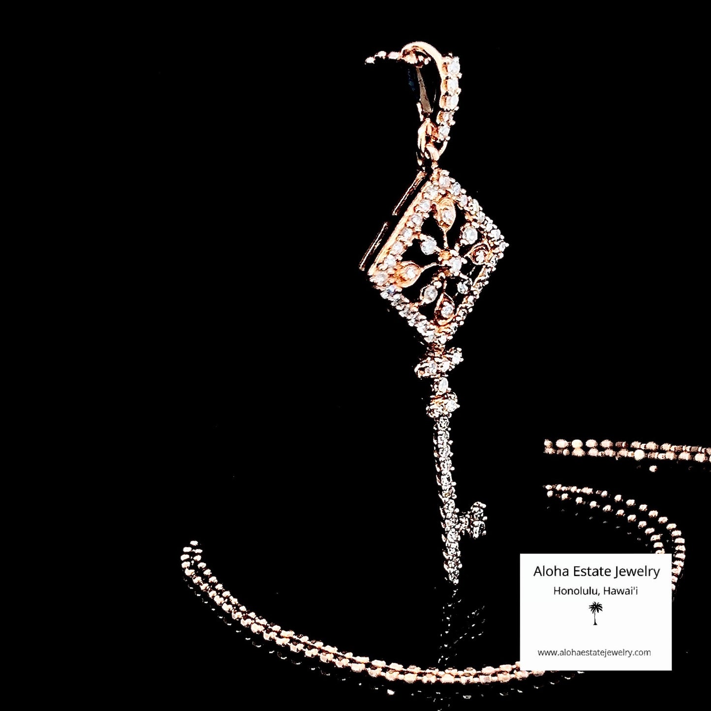 Estate 14K Rose Gold and Diamond Key Pendant