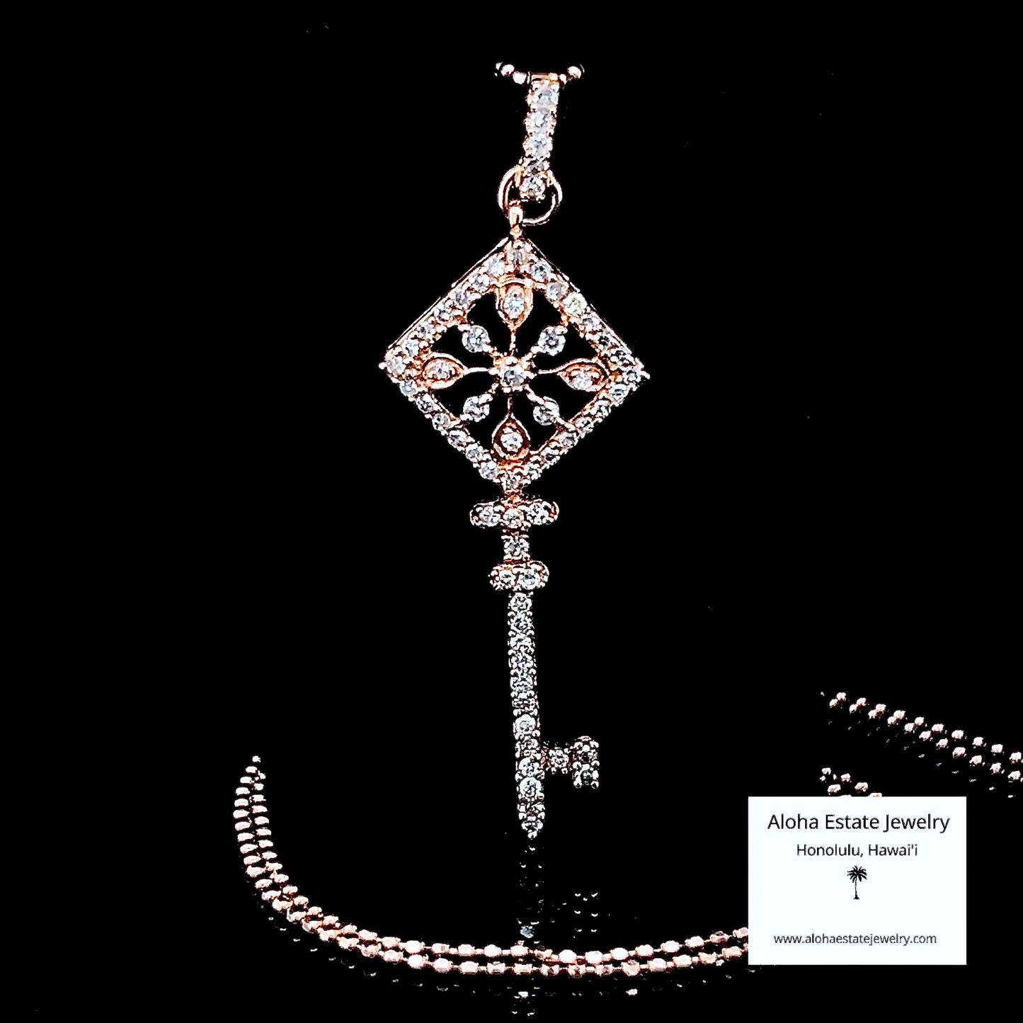 Estate 14K Rose Gold and Diamond Key Pendant