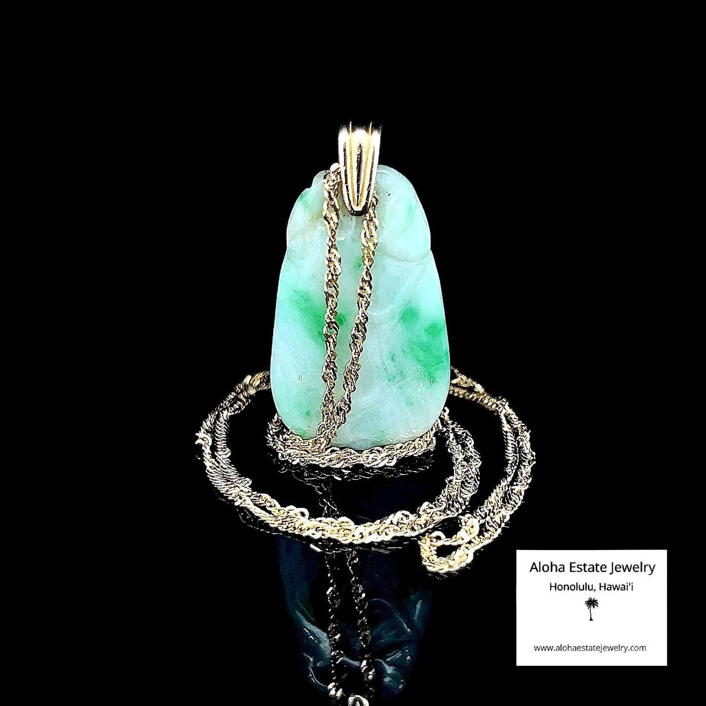 Vintage Carved Jadeite Moss-In-Snow Pendant with 14K Chain