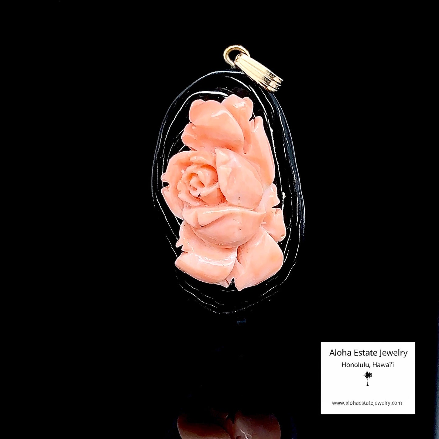 Vintage Hand Carved Angel Skin Coral Rose on Black Coral