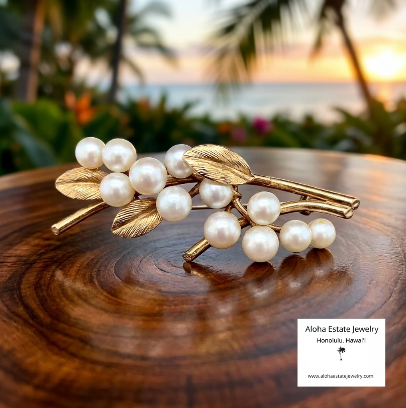 Vintage Ming's Pearl Brooch or Pin in 14K Yellow Gold