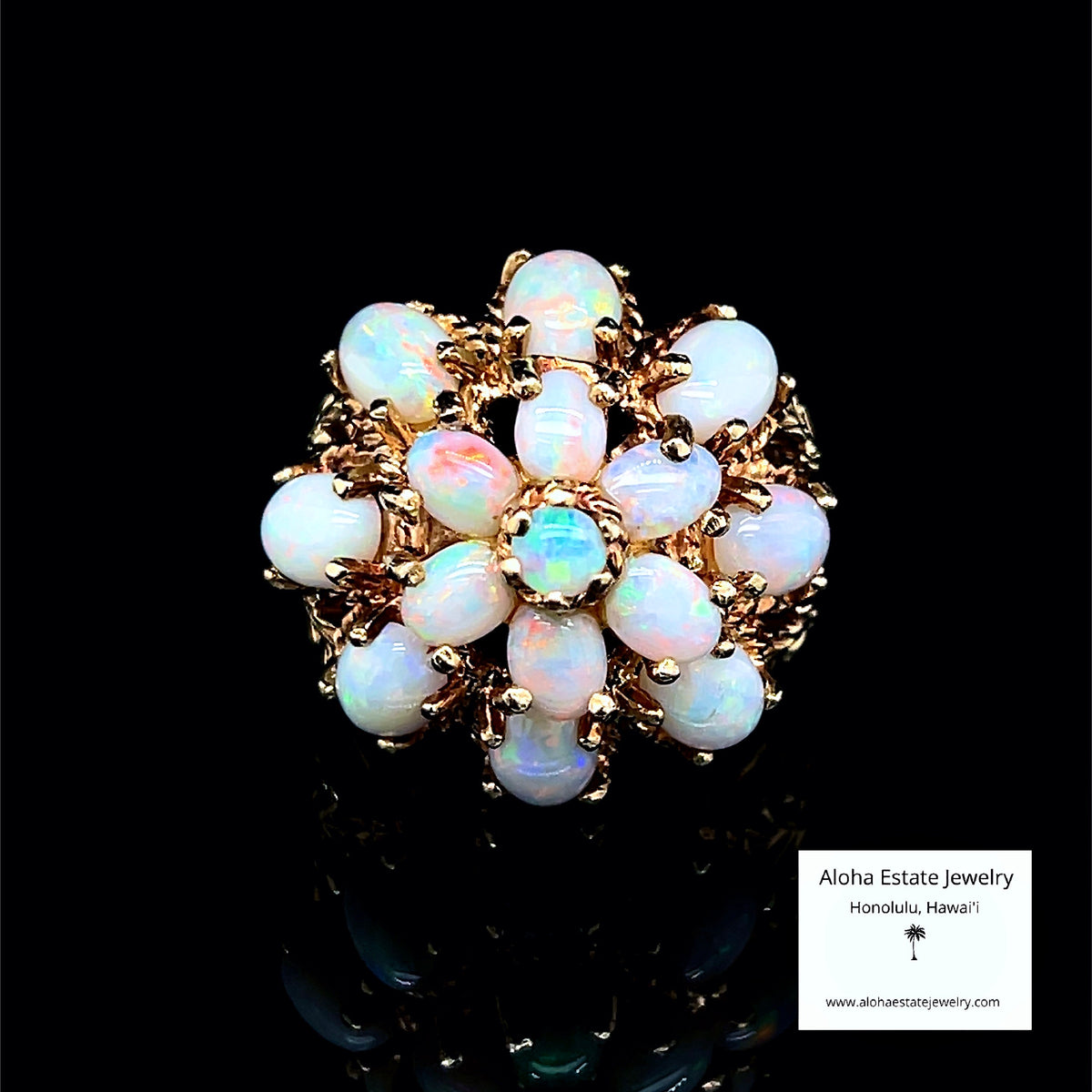 5-Carat Vintage Lightning Ridge Opal Cluster Ring in 14K