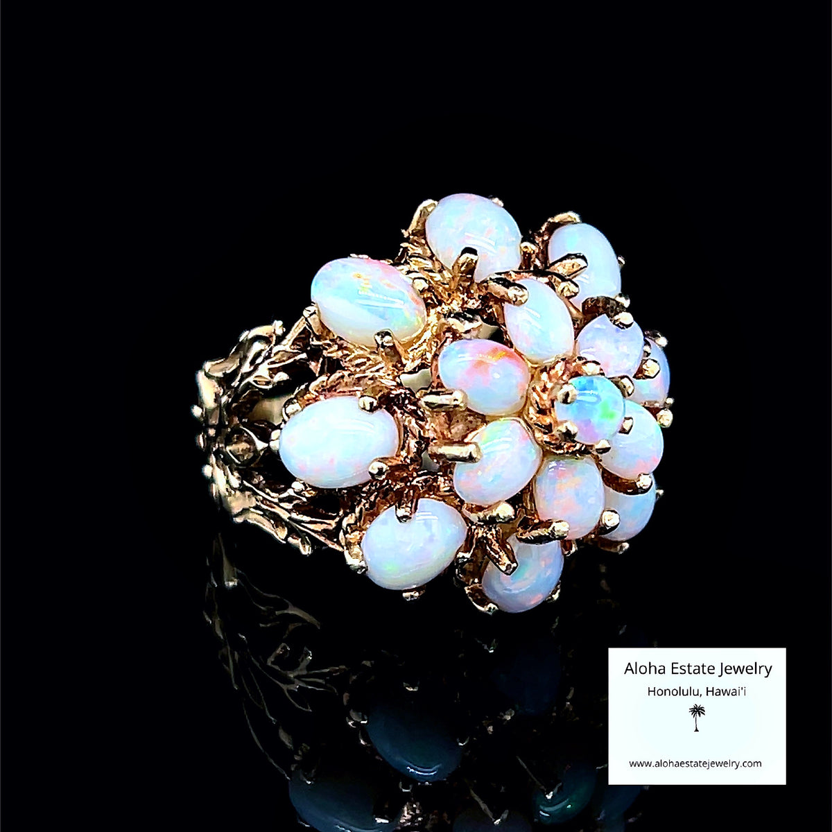 5-Carat Vintage Lightning Ridge Opal Cluster Ring in 14K