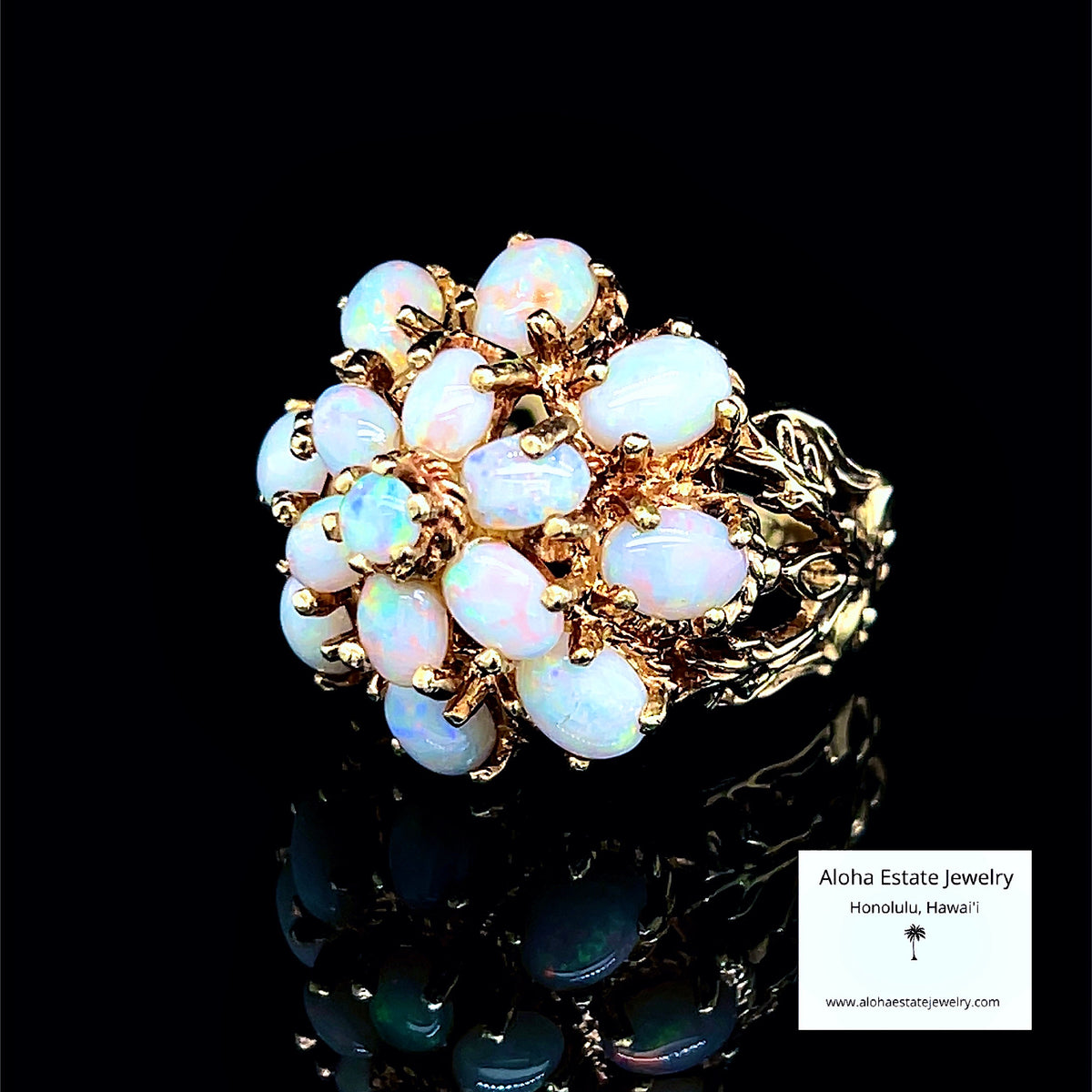 5-Carat Vintage Lightning Ridge Opal Cluster Ring in 14K