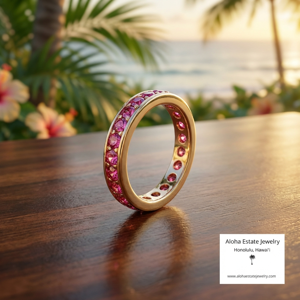 Vintage 14k Eternity Band Inset With Natural Rubies