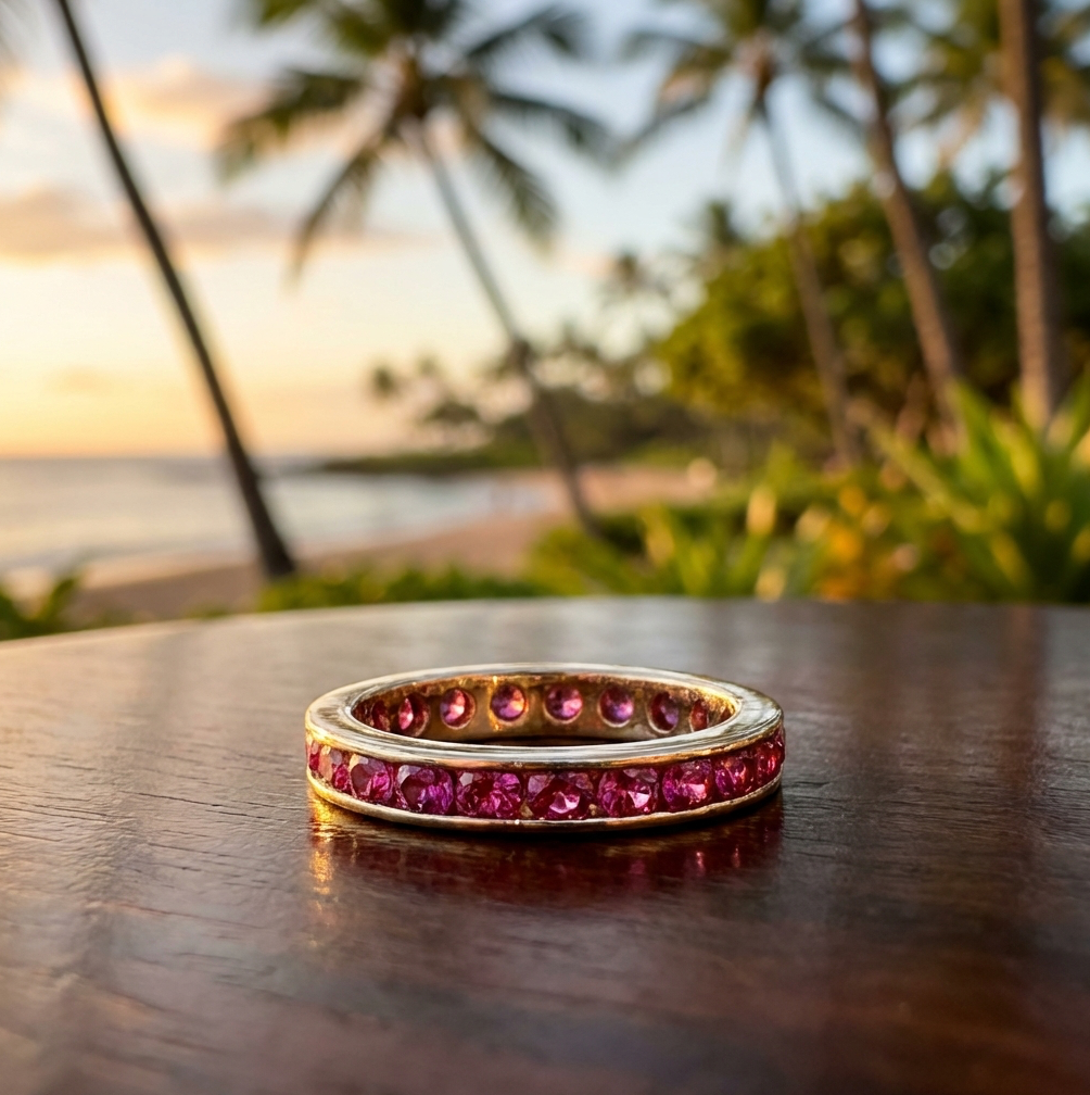 Vintage 14k Eternity Band Inset With Natural Rubies