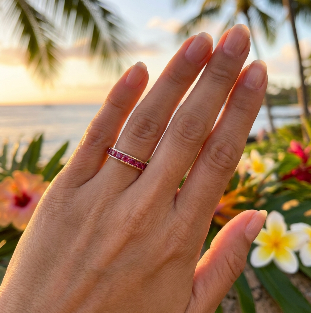 Vintage 14k Eternity Band Inset With Natural Rubies