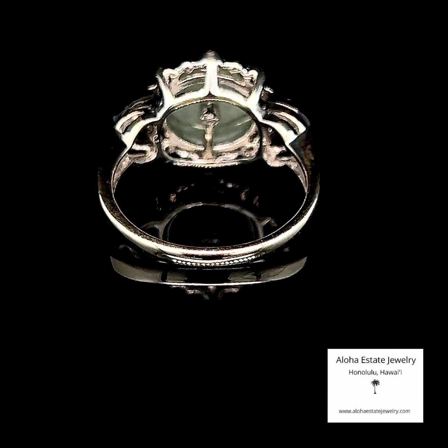 Estate 14k Jadeite and Black Nephrite Jade Bi Ring