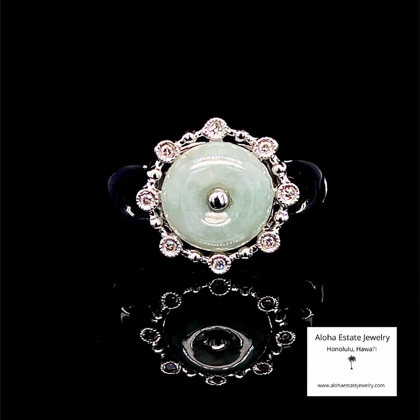 Estate 14k Jadeite and Black Nephrite Jade Bi Ring