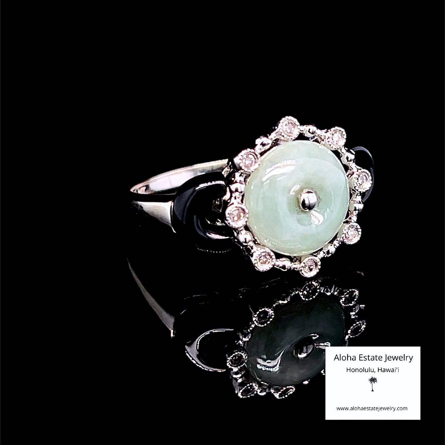 Estate 14k Jadeite and Black Nephrite Jade Bi Ring