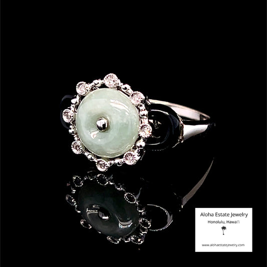 Estate 14k Jadeite and Black Nephrite Jade Bi Ring
