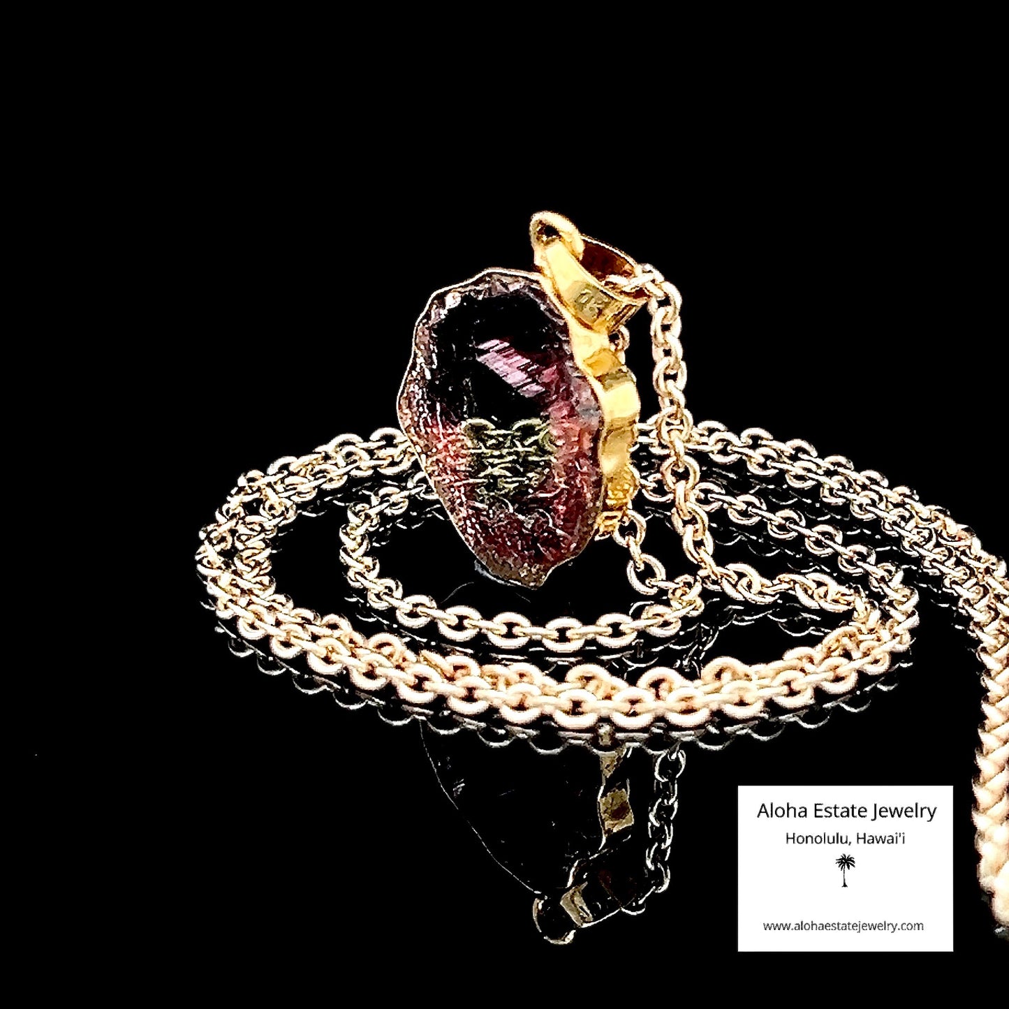 Vintage Watermelon Tourmaline Slice Pendant Framed in 18K