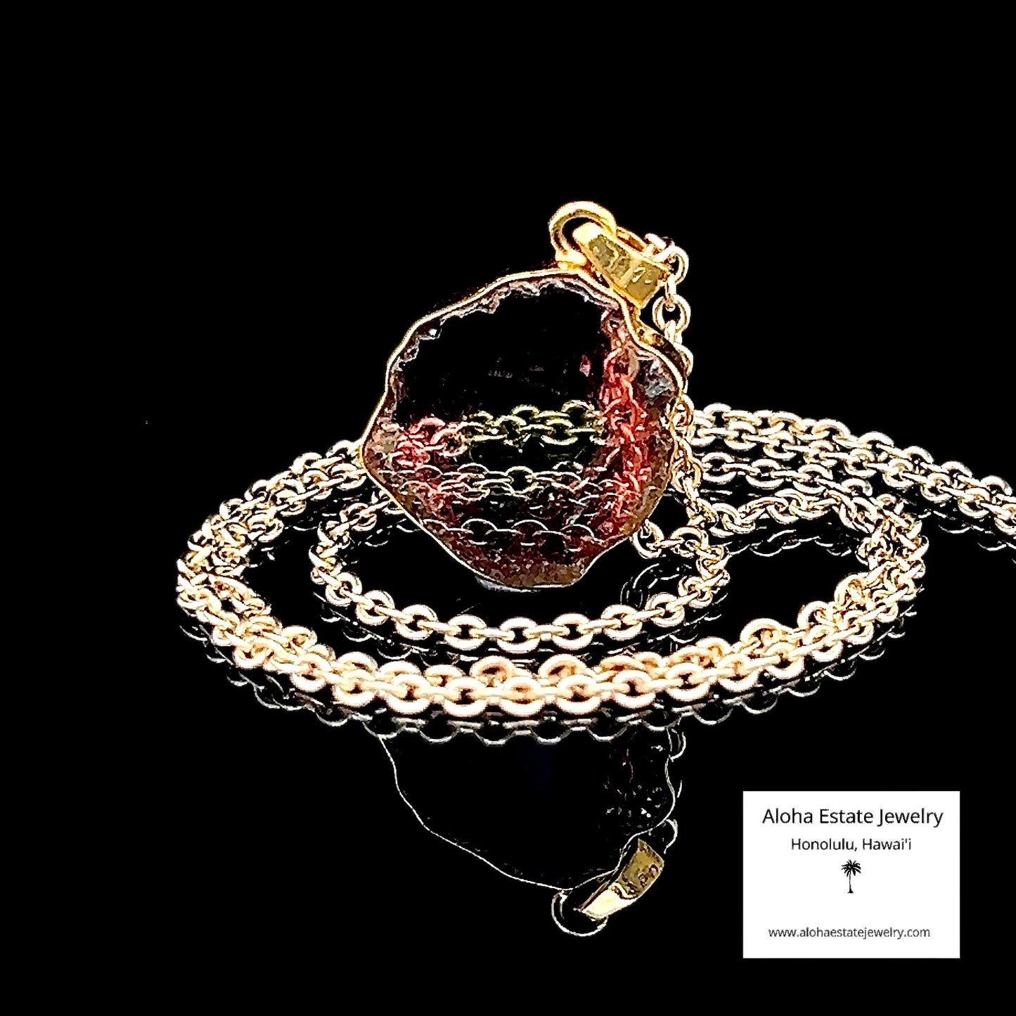 Vintage Watermelon Tourmaline Slice Pendant Framed in 18K