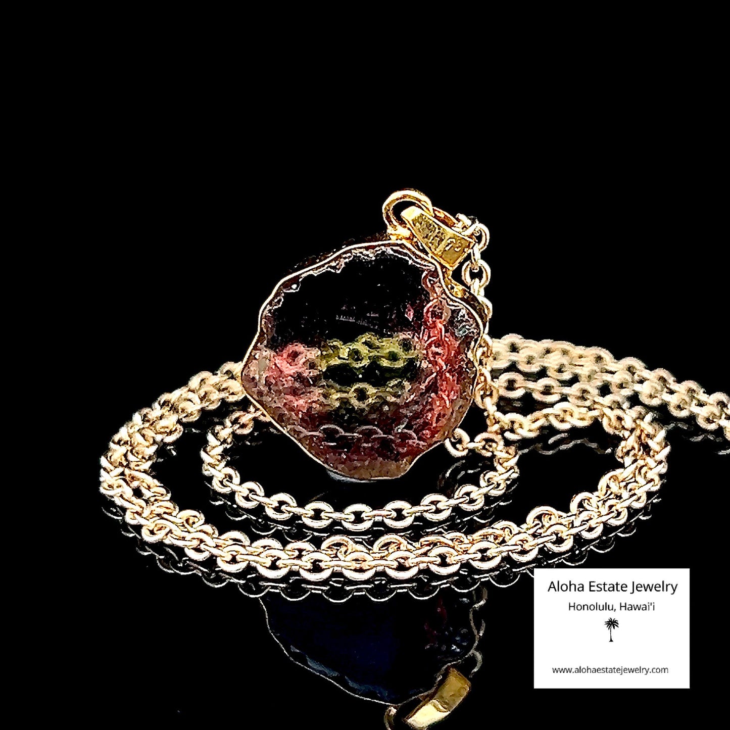 Vintage Watermelon Tourmaline Slice Pendant Framed in 18K