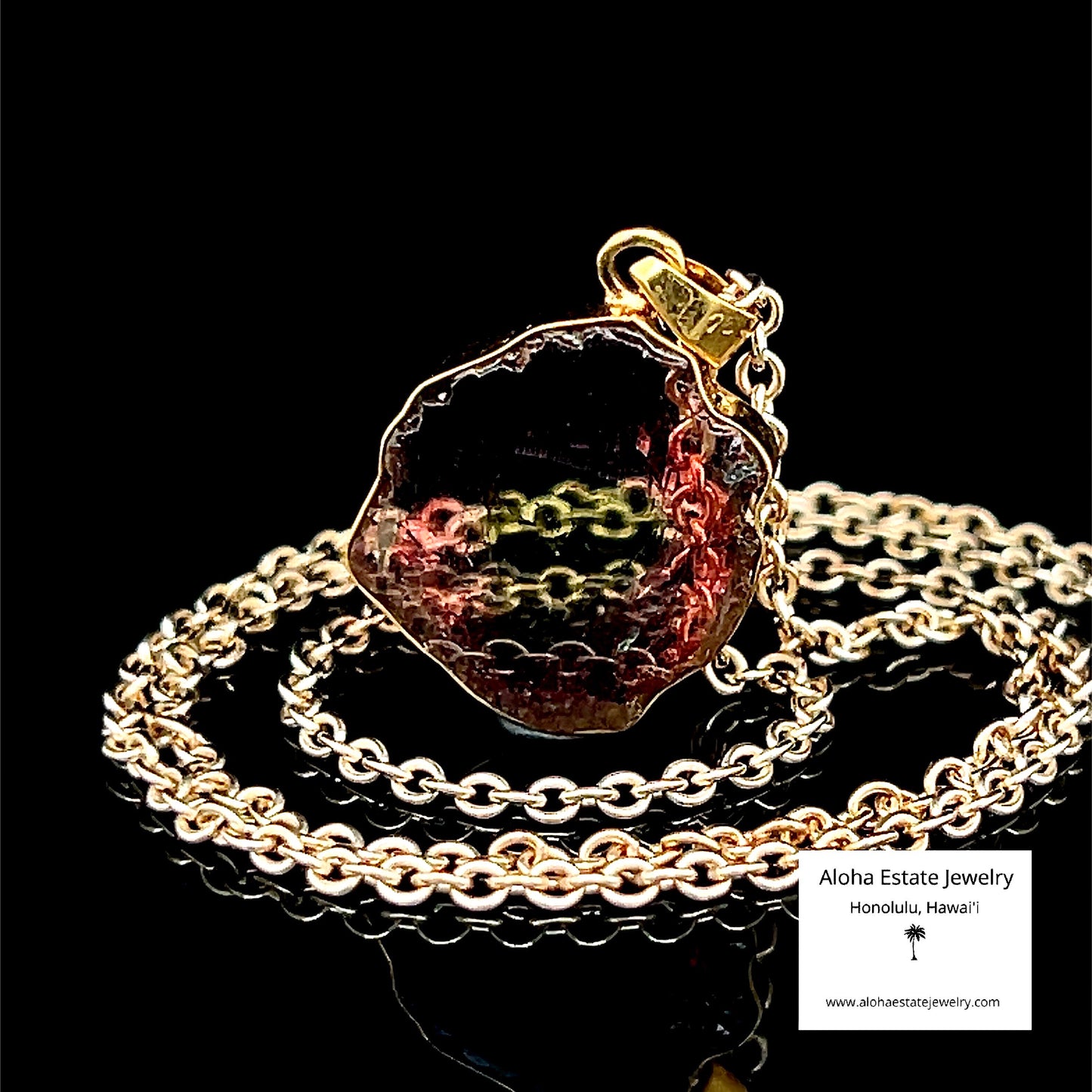 Vintage Watermelon Tourmaline Slice Pendant Framed in 18K