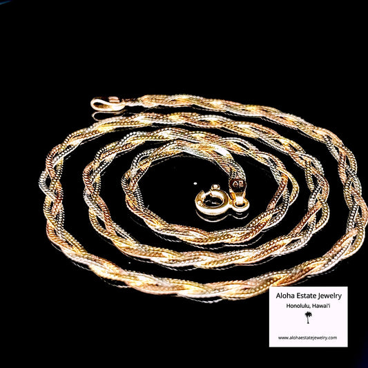 Estate 14k Braided Tri-Color Gold Necklace