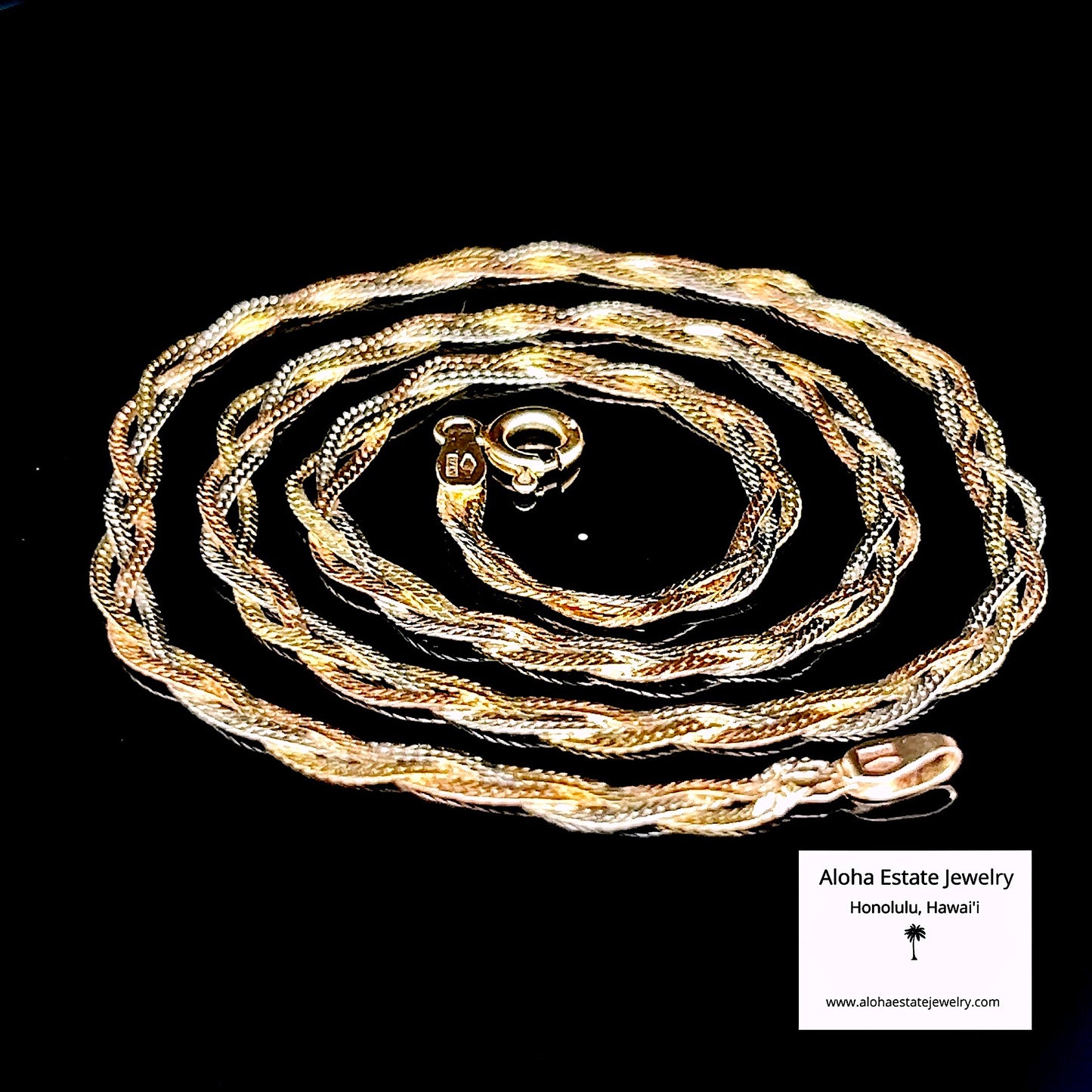 Estate 14k Braided Tri-Color Gold Necklace