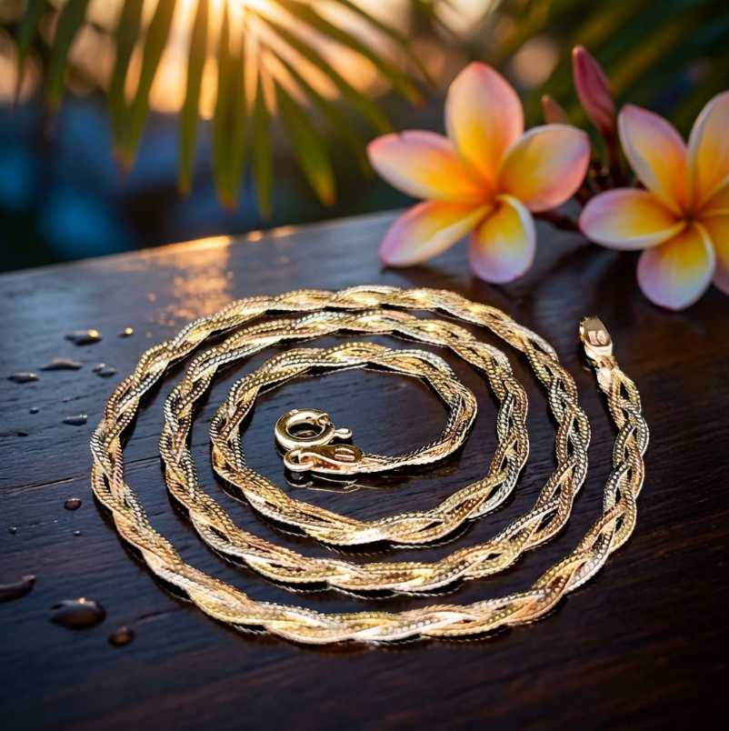 Estate 14k Braided Tri-Color Gold Necklace