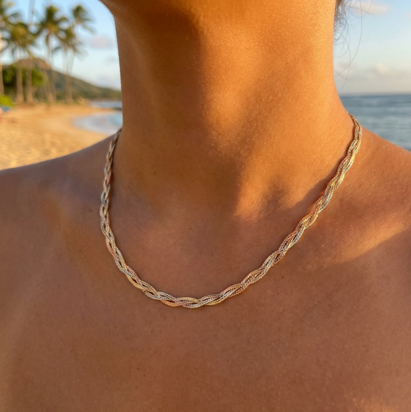 Estate 14k Braided Tri-Color Gold Necklace