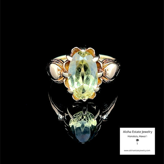 Antique Yellow-Green Spinel Oval Cut Solitaire in 18K