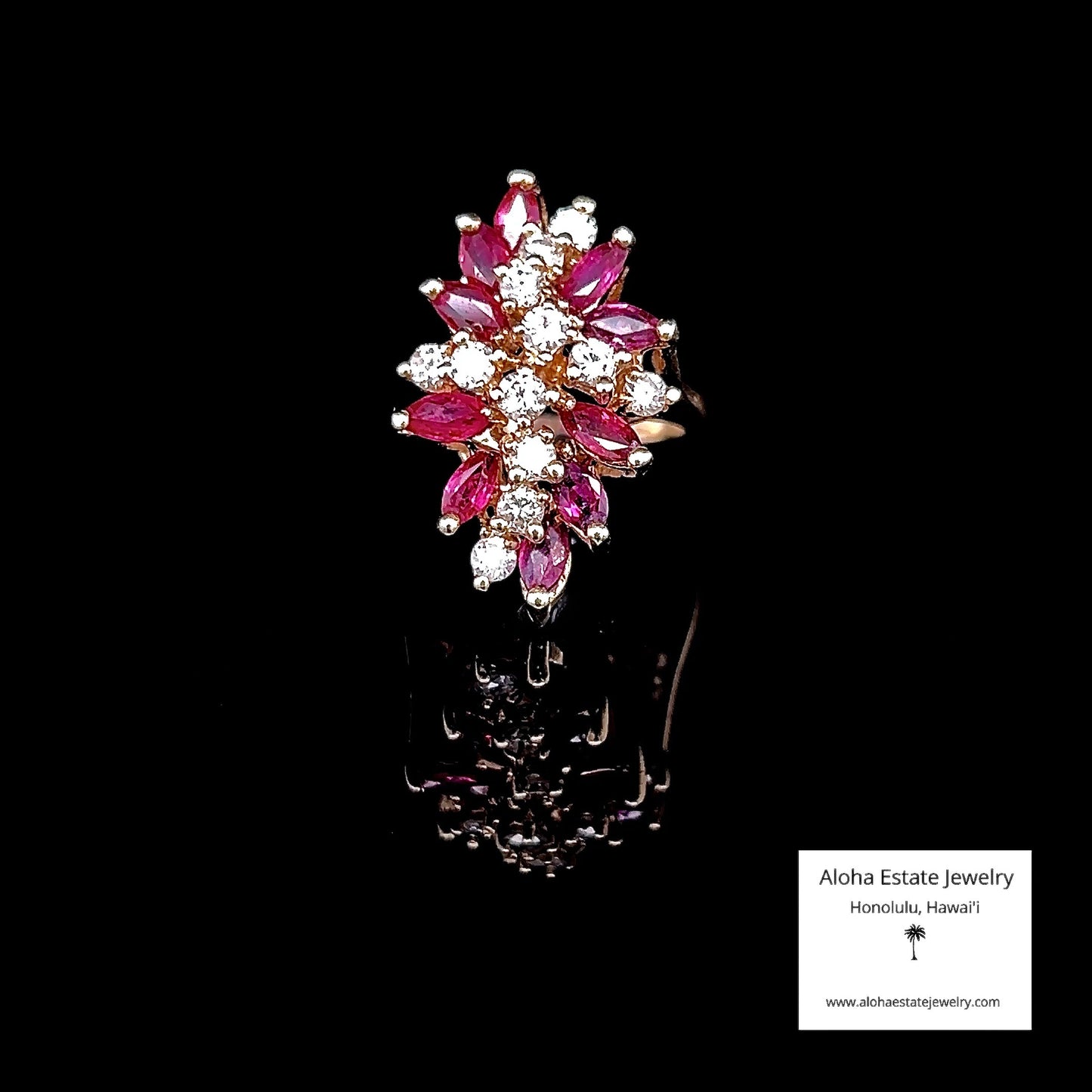 Vintage 2-Carats Diamonds and Red Spinel Cluster Ring