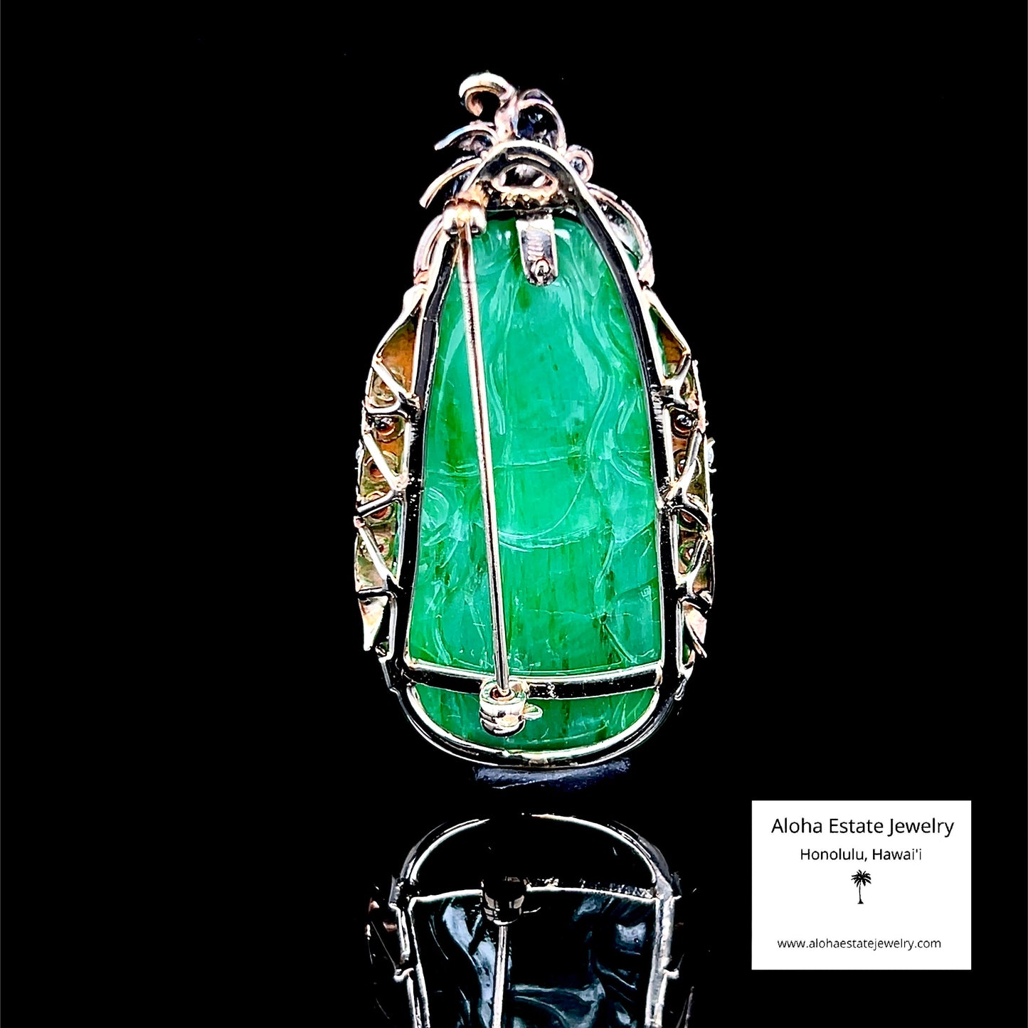 Vintage Ming's Diamond Accented Carved Jadeite Pin