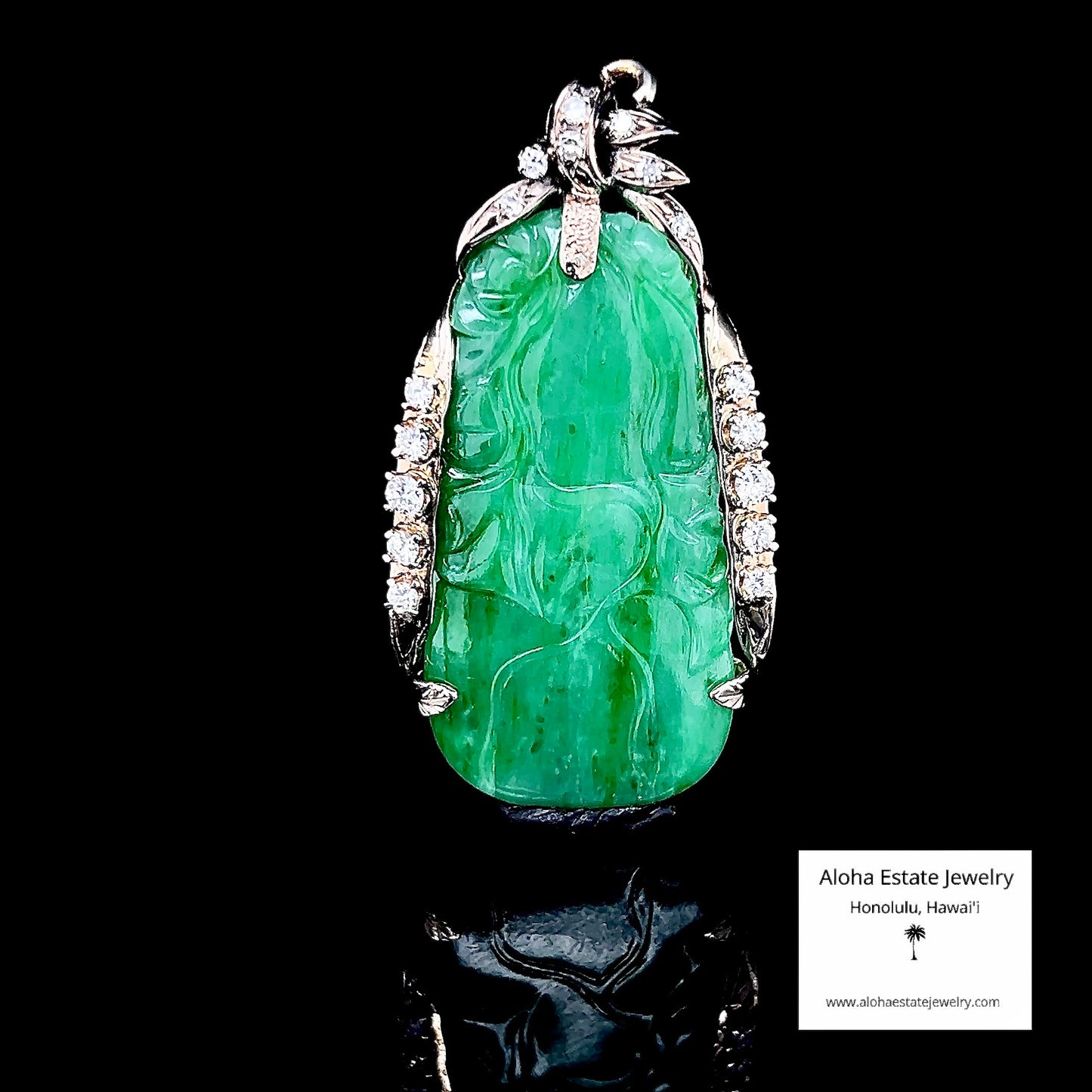 Vintage Ming's Diamond Accented Carved Jadeite Pin