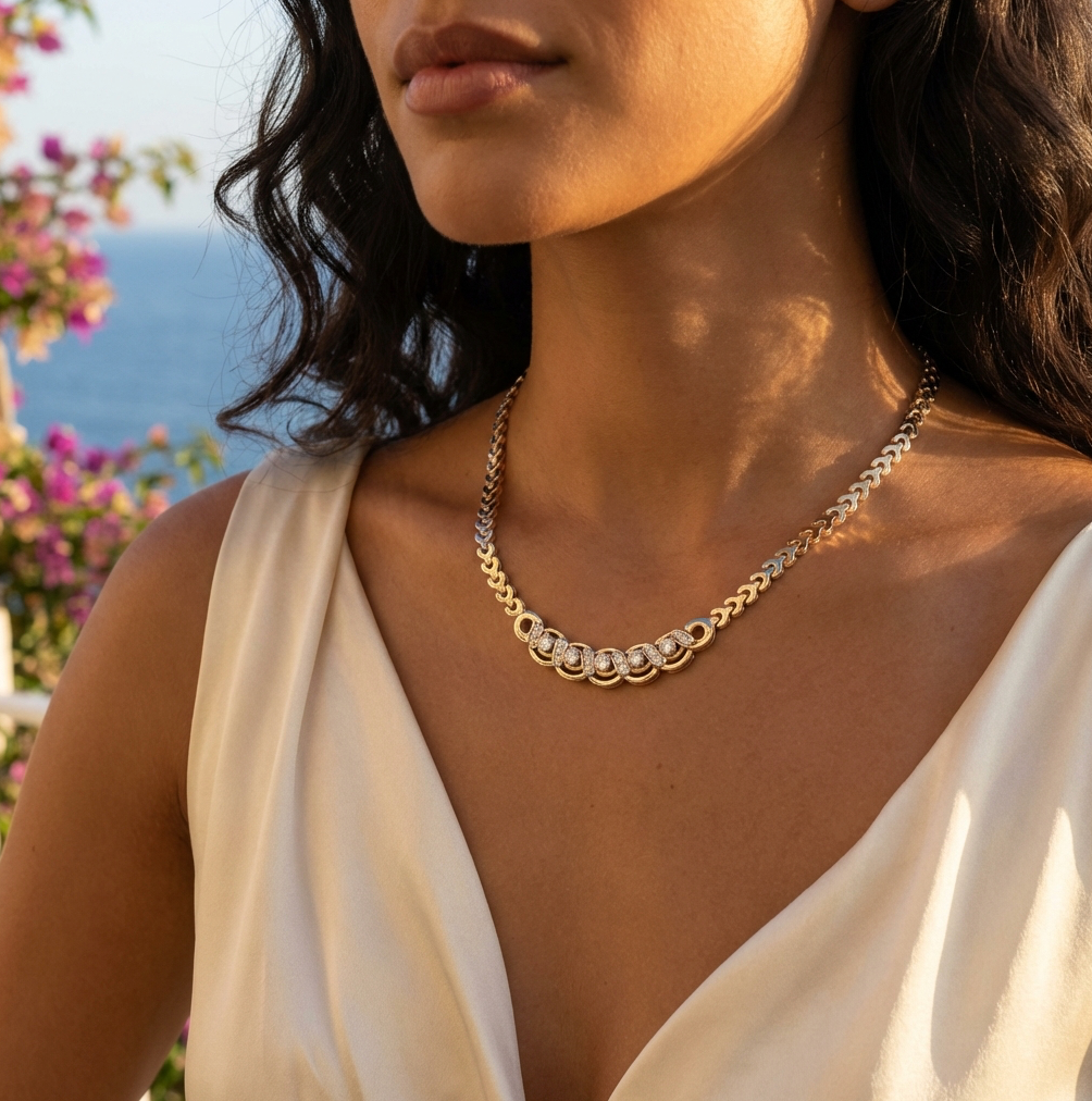 Vintage 1-Carat 18K Yellow Gold Diamond Station Necklace