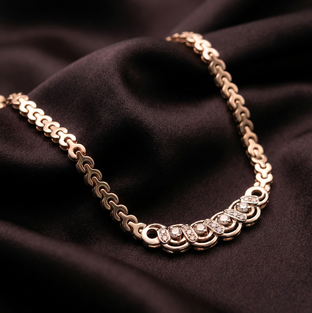 Vintage 1-Carat 18K Yellow Gold Diamond Station Necklace