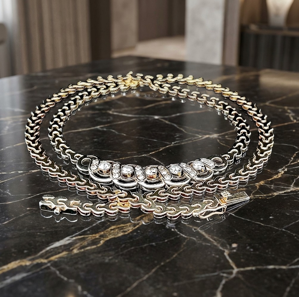 Vintage 1-Carat 18K Yellow Gold Diamond Station Necklace