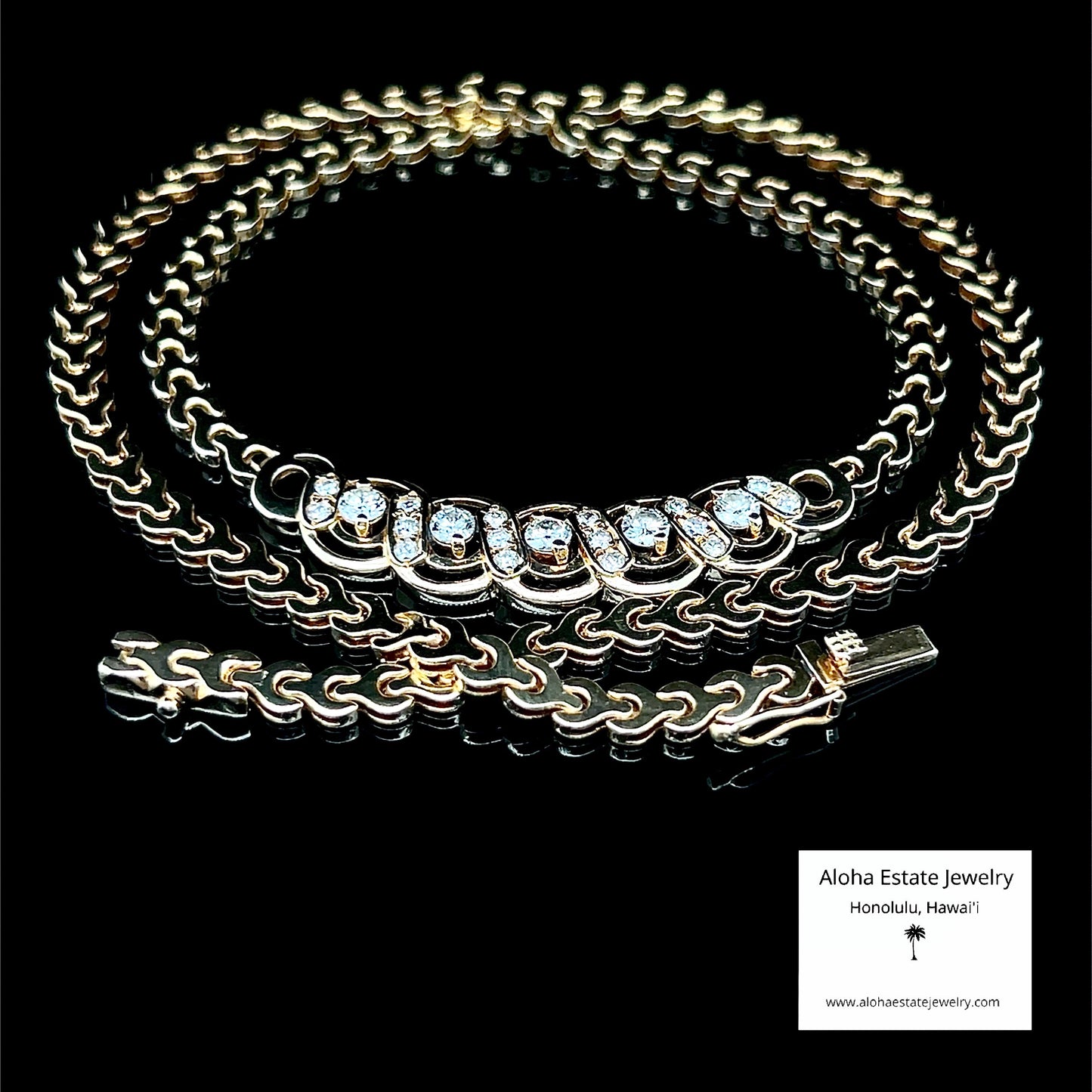 Vintage 1-Carat 18K Yellow Gold Diamond Station Necklace