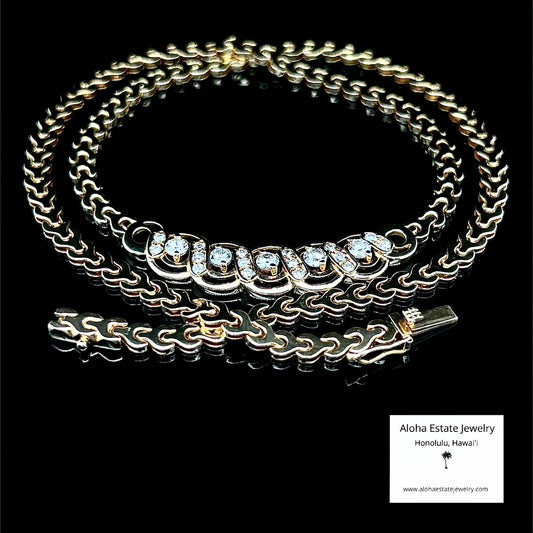 Vintage 1-Carat 18K Yellow Gold Diamond Station Necklace