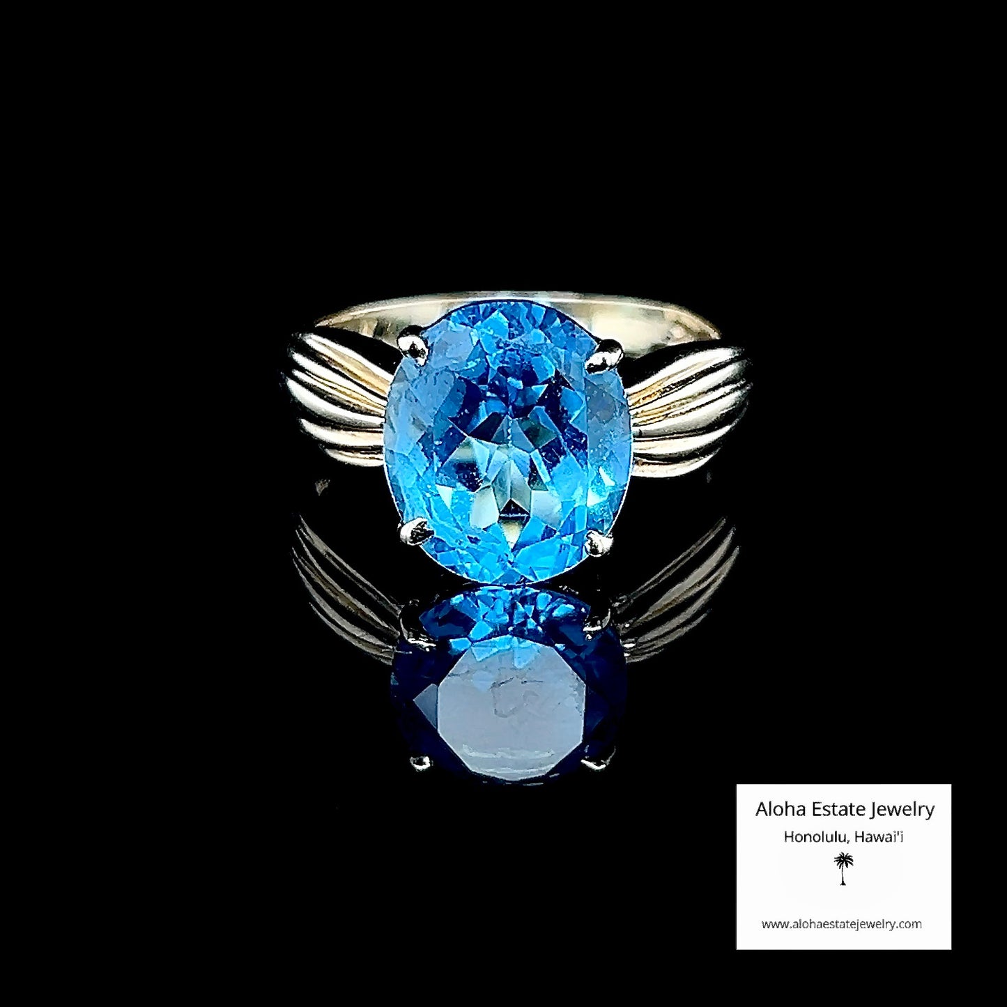 Estate 5-Carat 14k Swiss Blue Topaz Solitaire Ring