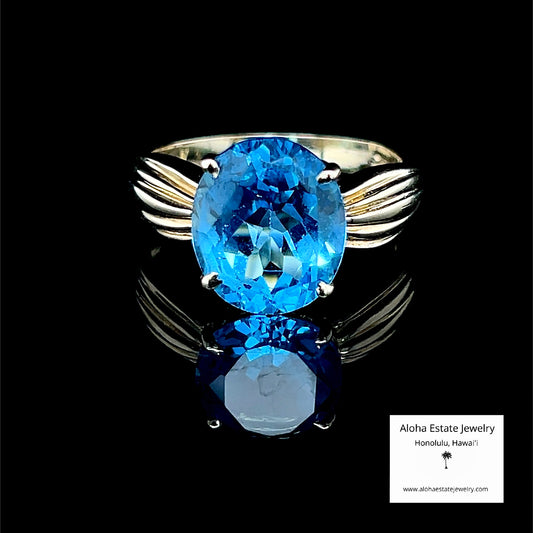 Estate 5-Carat 14k Swiss Blue Topaz Solitaire Ring
