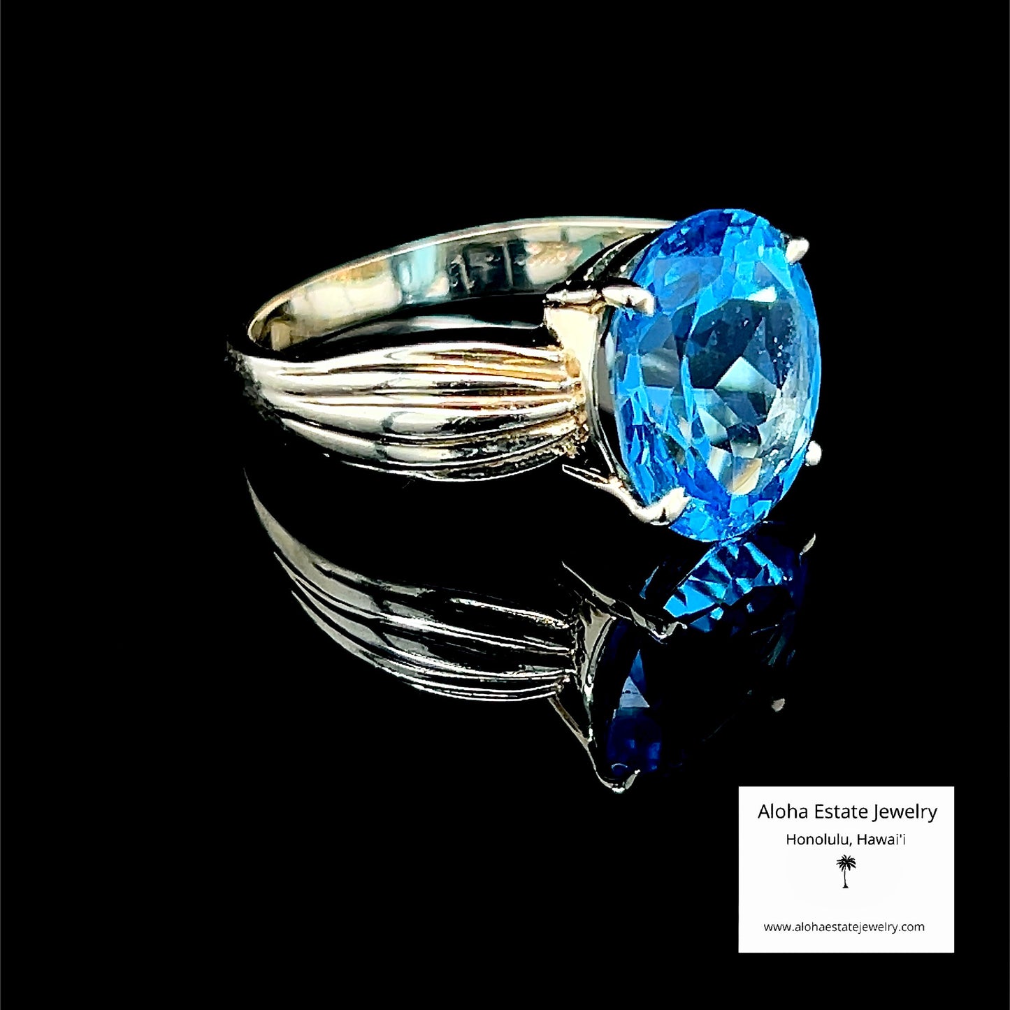 Estate 5-Carat 14k Swiss Blue Topaz Solitaire Ring