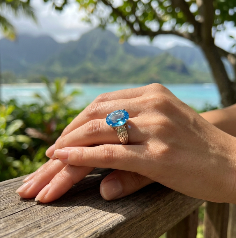 Estate 5-Carat 14k Swiss Blue Topaz Solitaire Ring