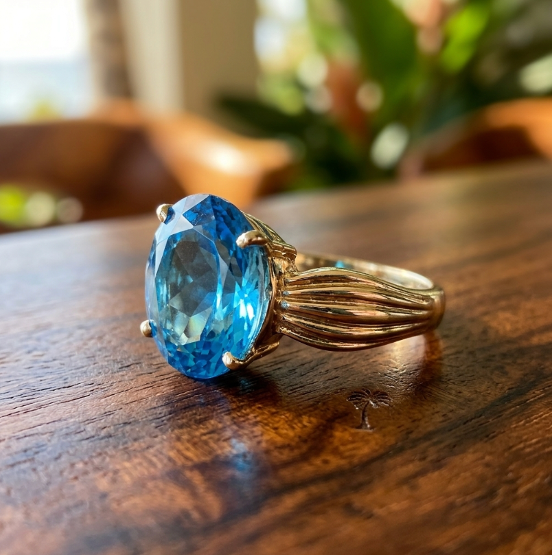 Estate 5-Carat 14k Swiss Blue Topaz Solitaire Ring