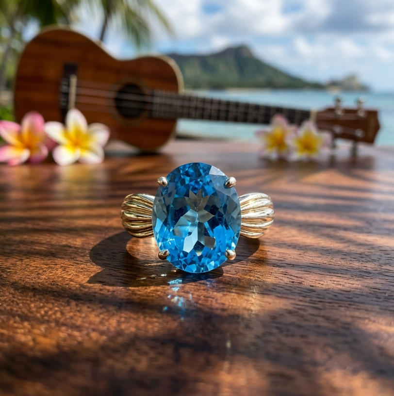 Estate 5-Carat 14k Swiss Blue Topaz Solitaire Ring