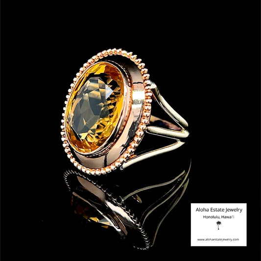 Antique 14k 8-Carats Golden Citrine Solitaire Ring