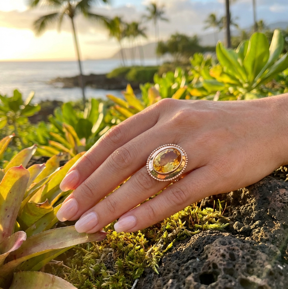 Antique 14k 8-Carats Golden Citrine Solitaire Ring