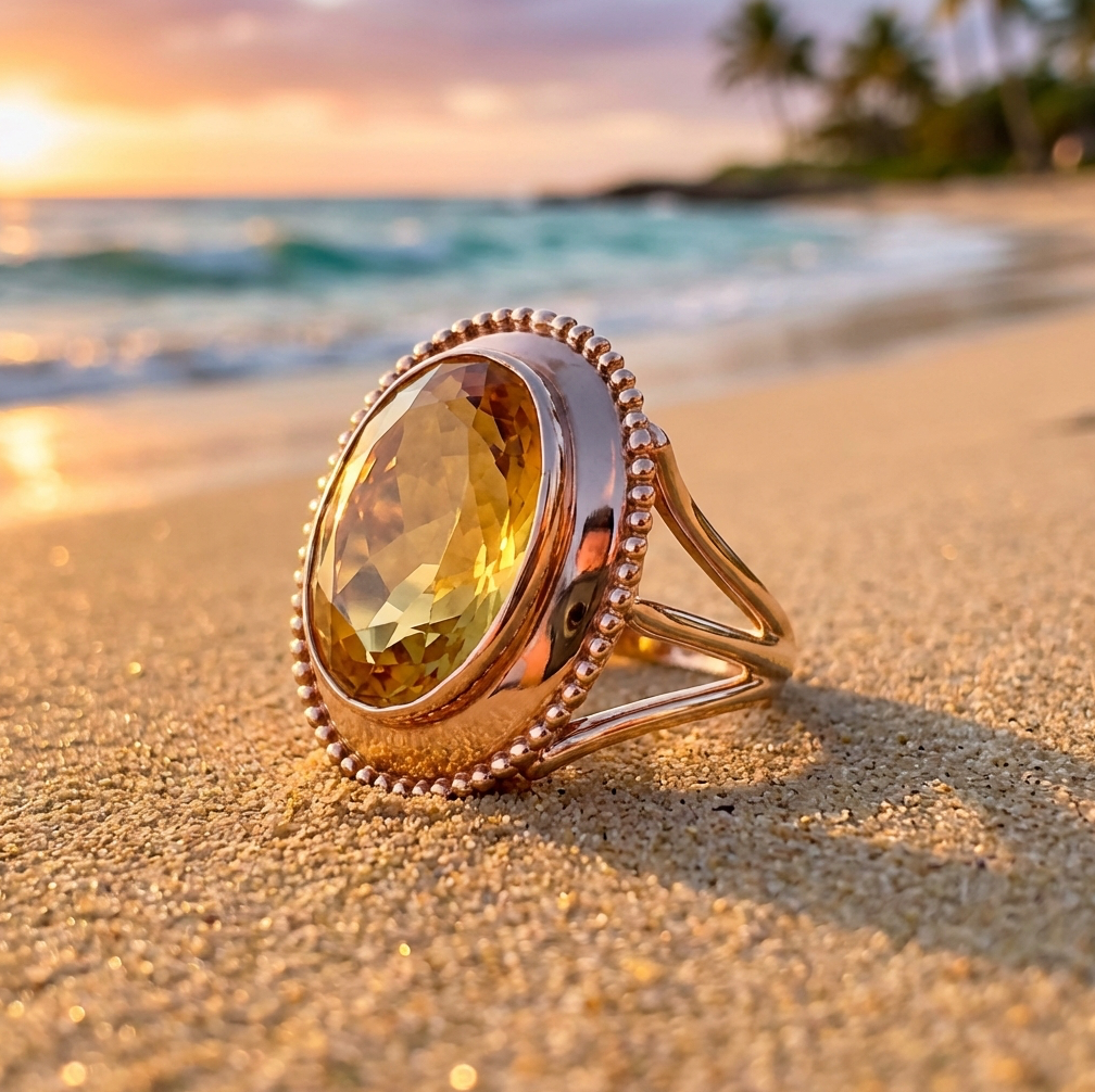 Antique 14k 8-Carats Golden Citrine Solitaire Ring