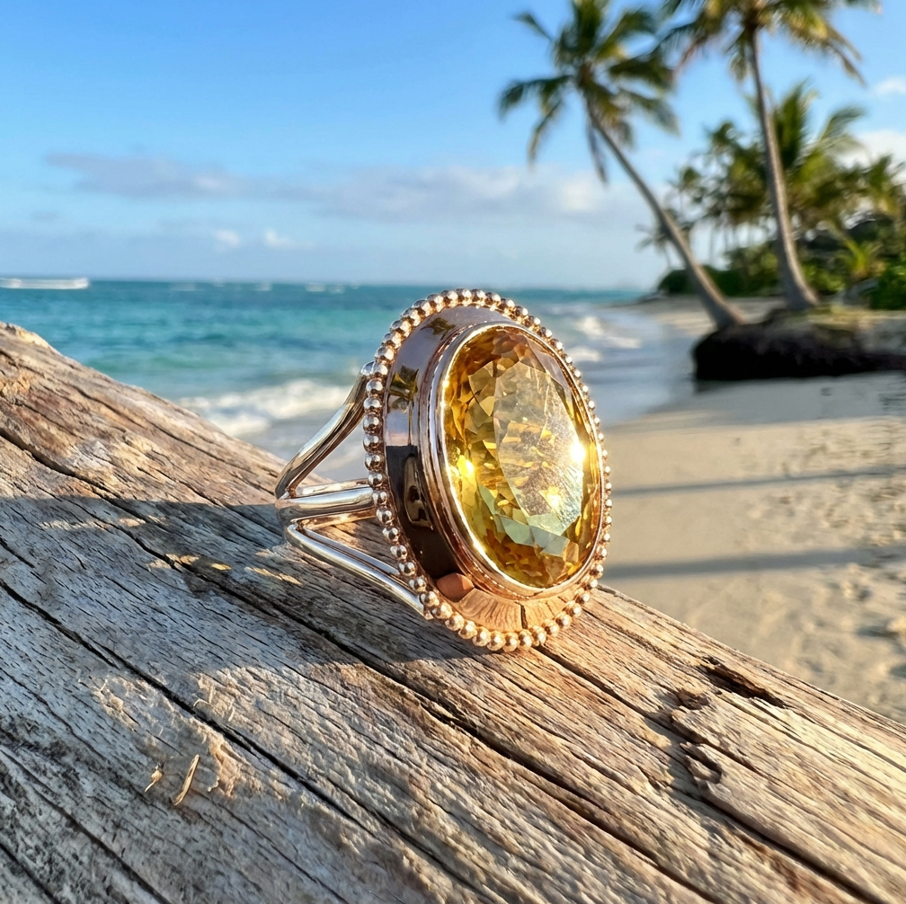 Antique 14k 8-Carats Golden Citrine Solitaire Ring
